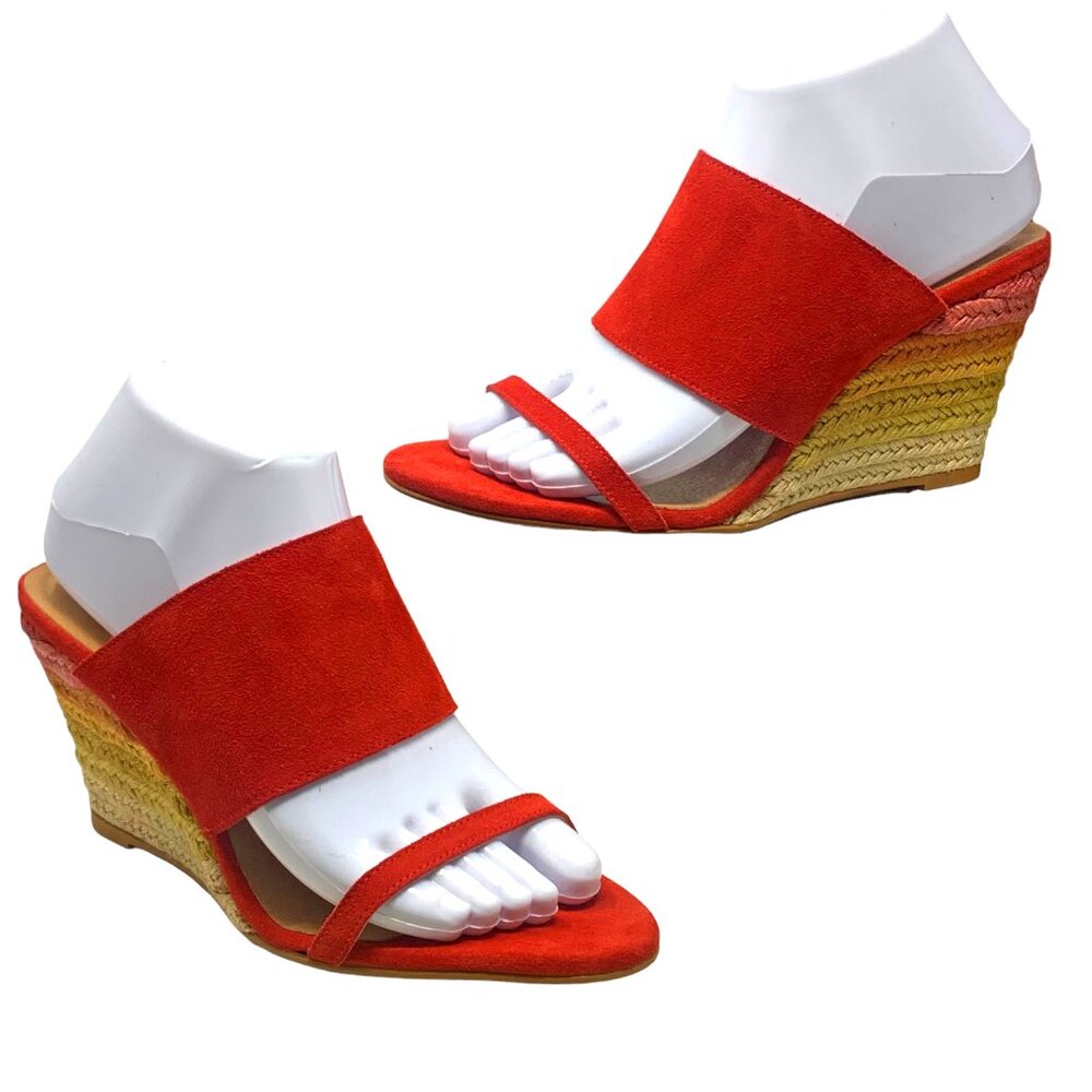 Free People Glorieta Red Suede Rainbow Ombre Espadrille Wedge Sandals